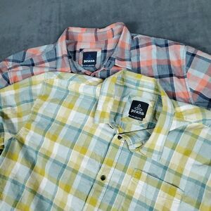 Prana Plaid Shirt Lot Of 2 Mens 2XL XXL Short Sleeve Button Up Hiking Outdoor